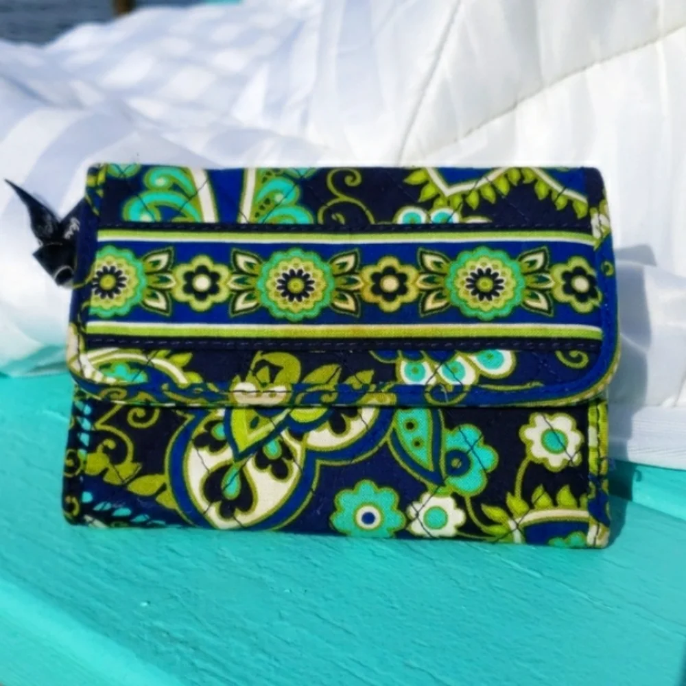 Vera Bradley Rhythm & Blues Pattern Trifold Wallet Blue & Green Retired Pattern - Picture 7 of 16